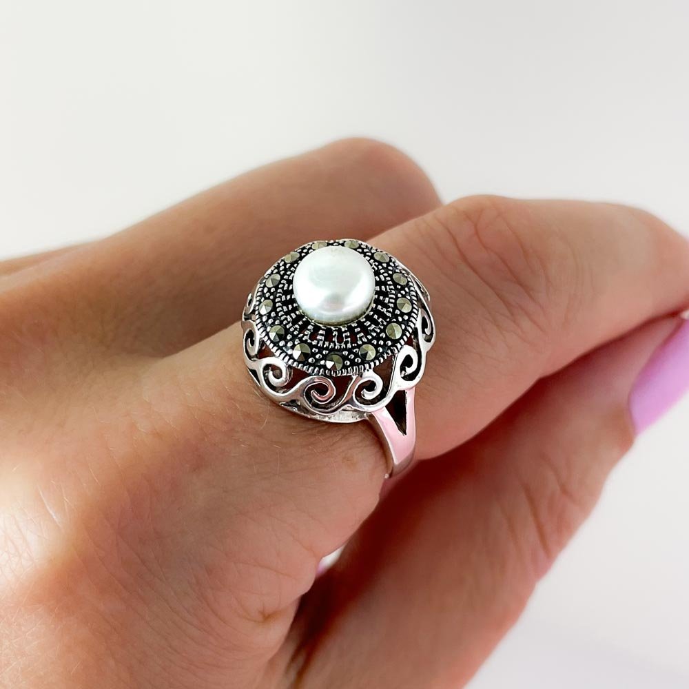Anel Prata de Bali com Perola Shell Prata 925 Prata 2