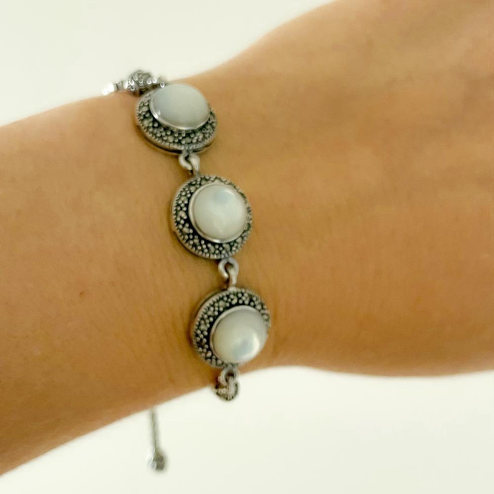 Pulseira Com Regulagem e Madreperola Prata 925 Dourado 3