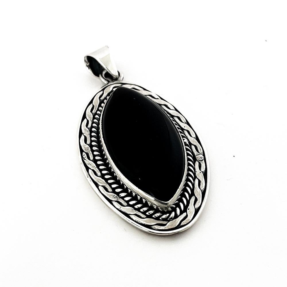 Pingente Oval Pedra Natural Onix Prata 925 Preto 3