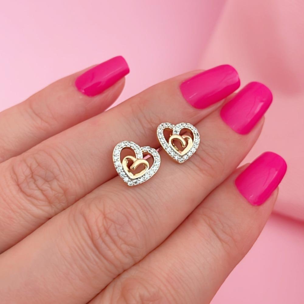 Brinco Coração cravejado Banhado a Ouro 18k Dourado 2