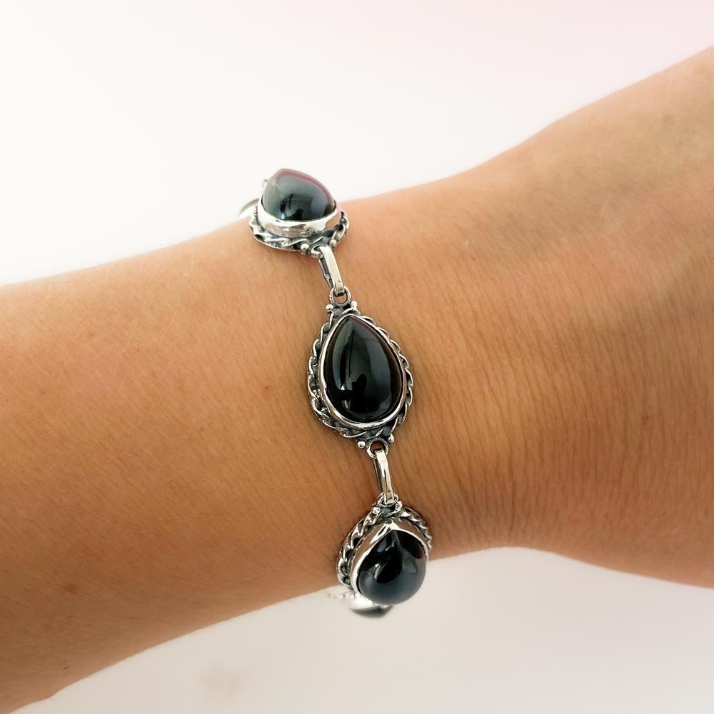 Pulseira Gotas Pedra Onix Prata de Bali 925 Preto 3