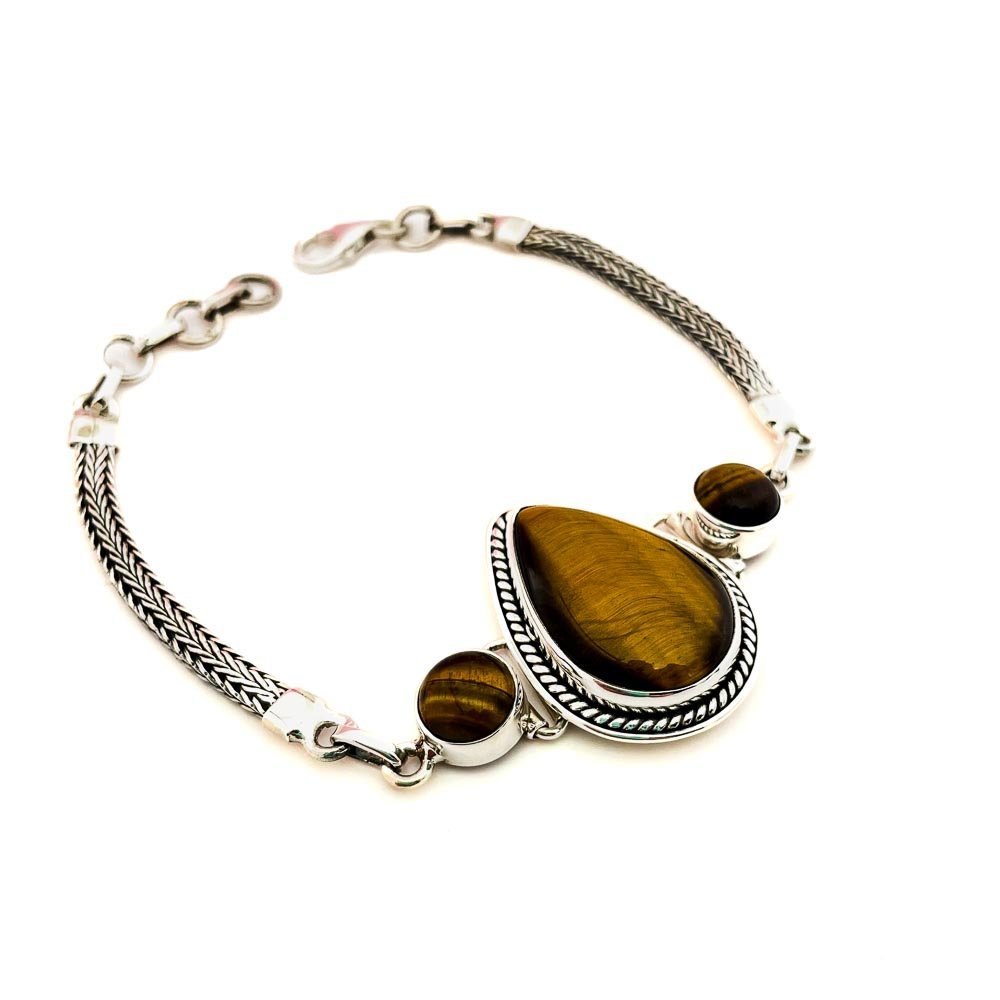 Pulseira Gota Olho de Tigre Prata de Bali 925