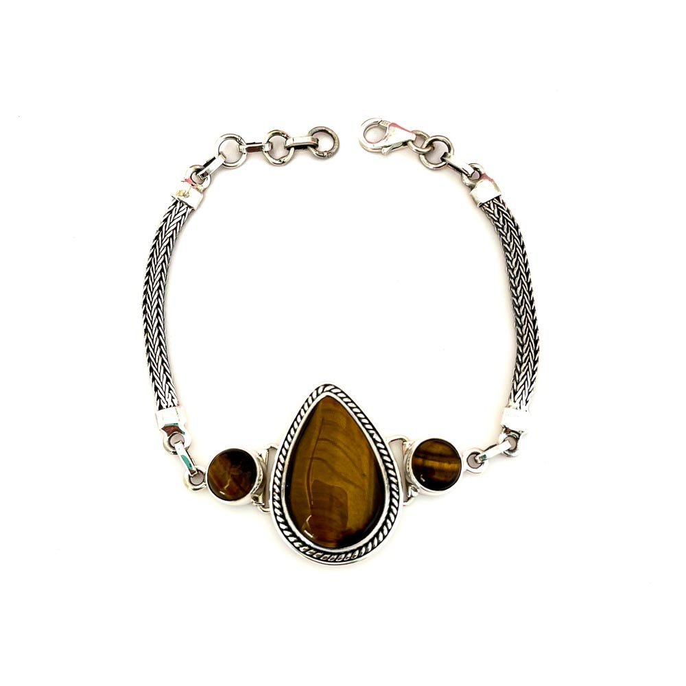 Pulseira Gota Olho de Tigre Prata de Bali 925 Prata 2