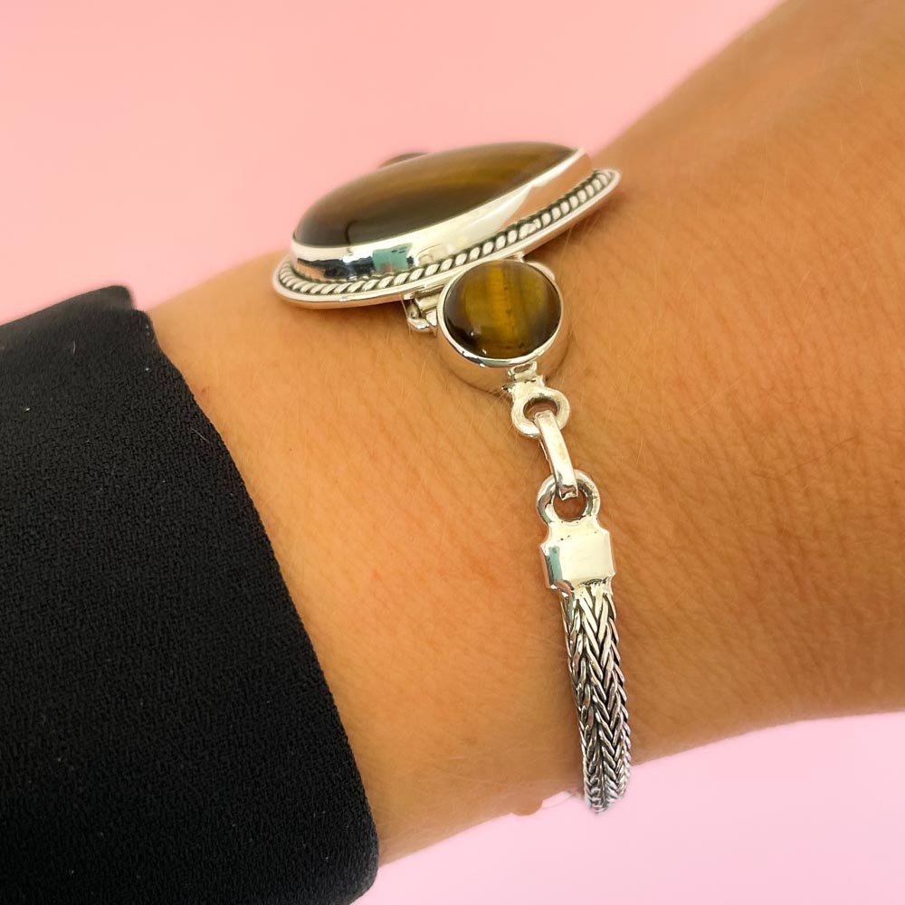 Pulseira Gota Olho de Tigre Prata de Bali 925 Prata 3