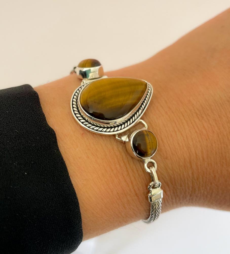 Pulseira Gota Olho de Tigre Prata de Bali 925 Prata 4
