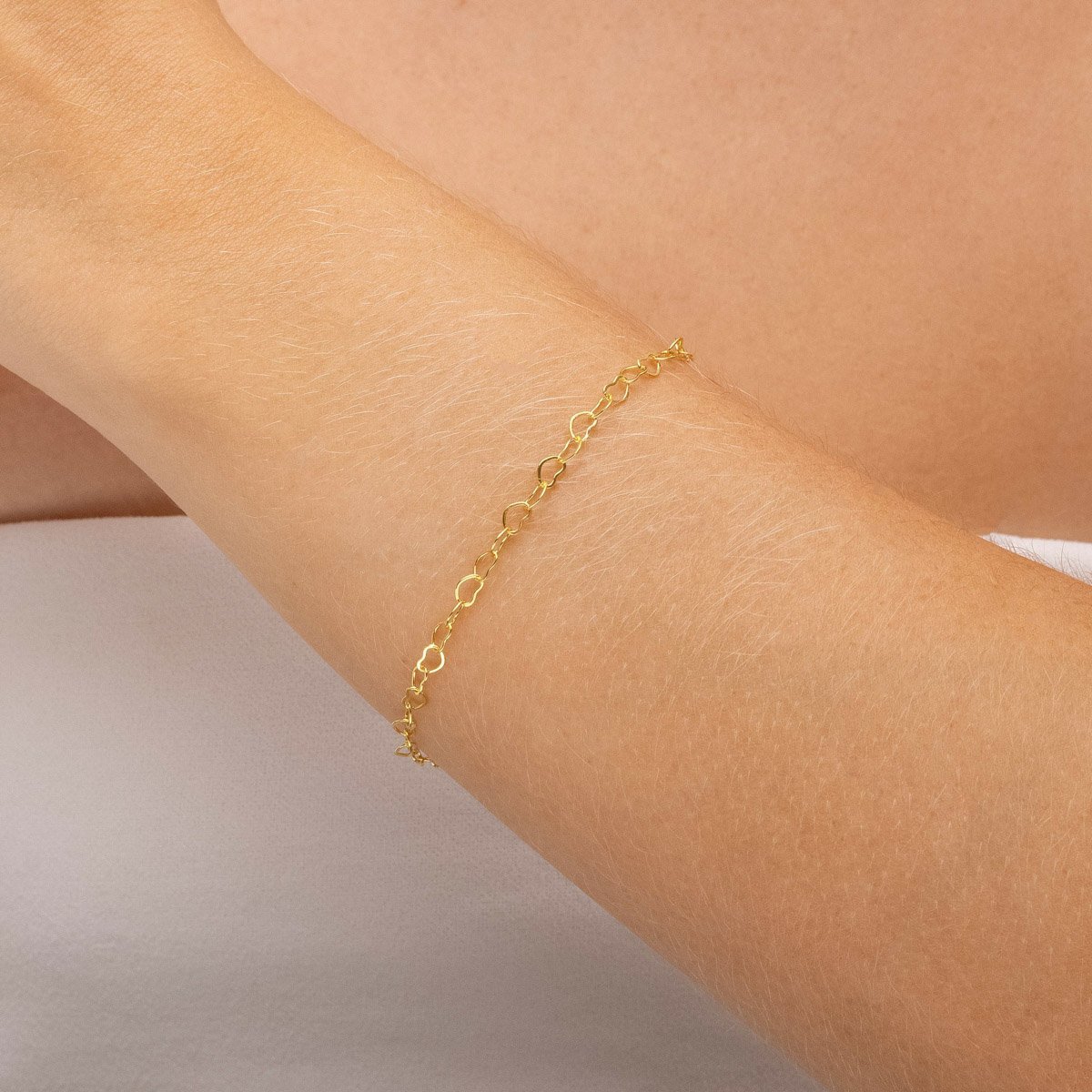 Pulseira Elo Corações 4mm Banhada a Ouro 18k Dourado 2