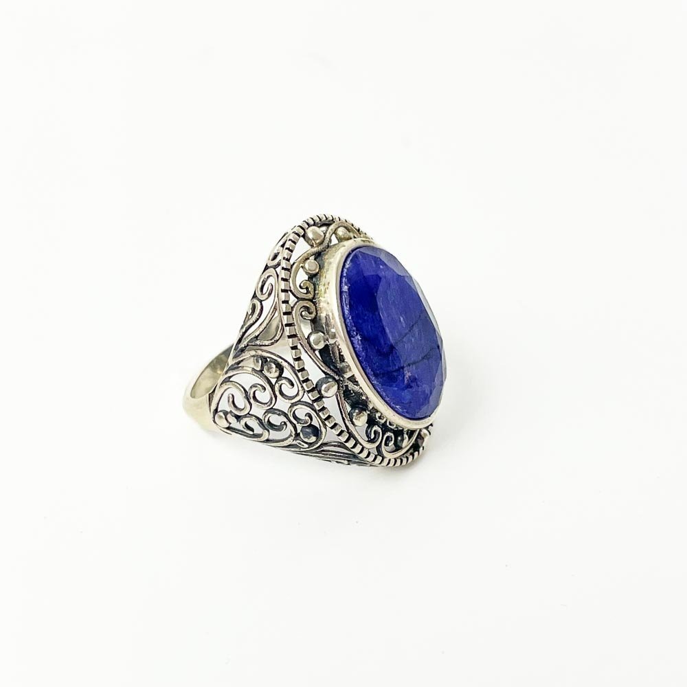 Anel Rendado Safira Indiana Prata 925