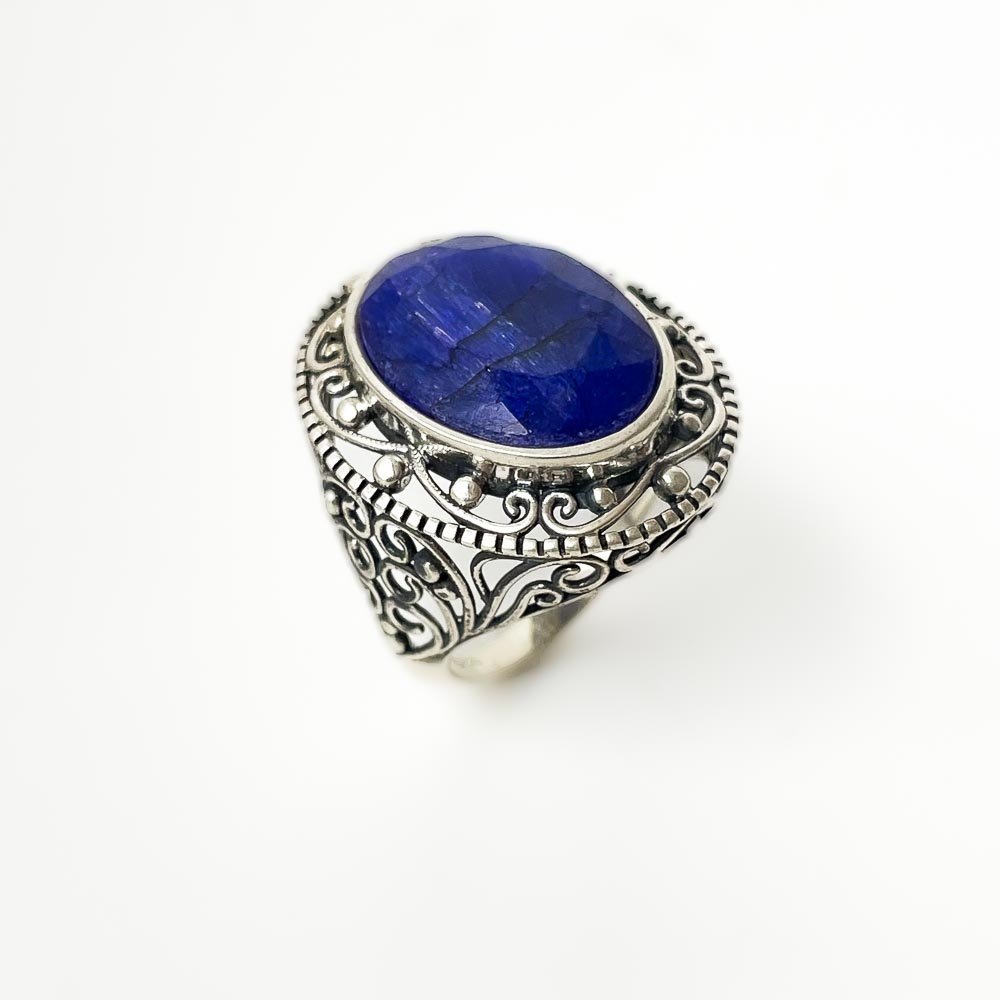 Anel Rendado Safira Indiana Prata 925 Prata/Azul 2