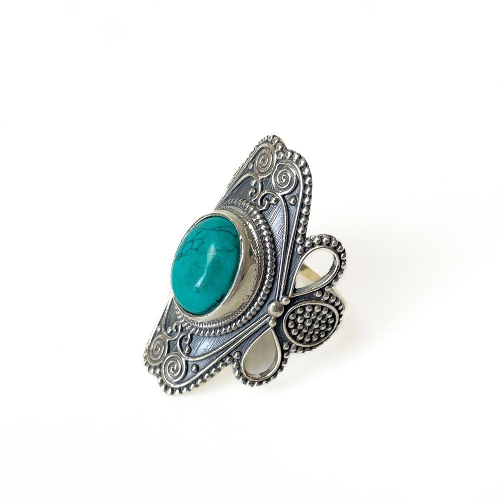 Anel Imponente Turquesa Prata de Bali 925