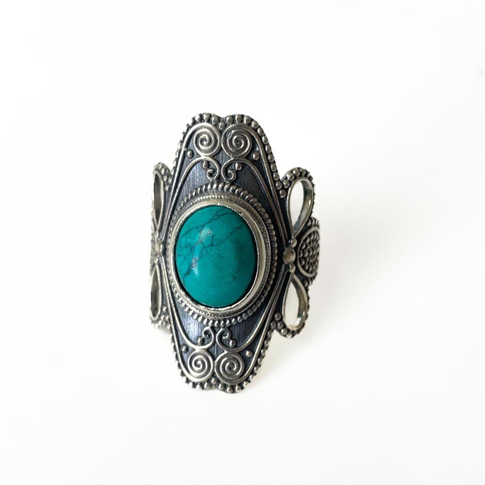 Anel Imponente Turquesa Prata de Bali 925 Prata/Verde 2