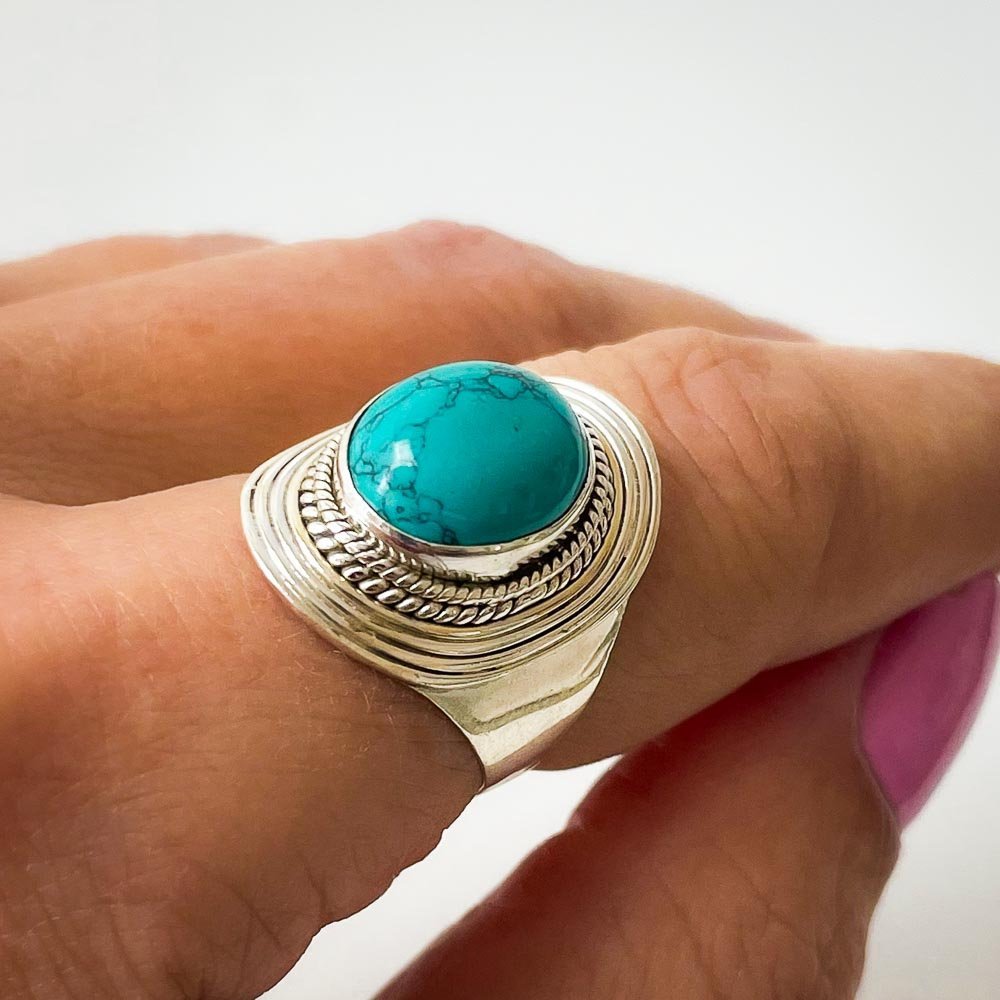 Anel Pedra Oval Turquesa Prata 925 Prata/Verde 2