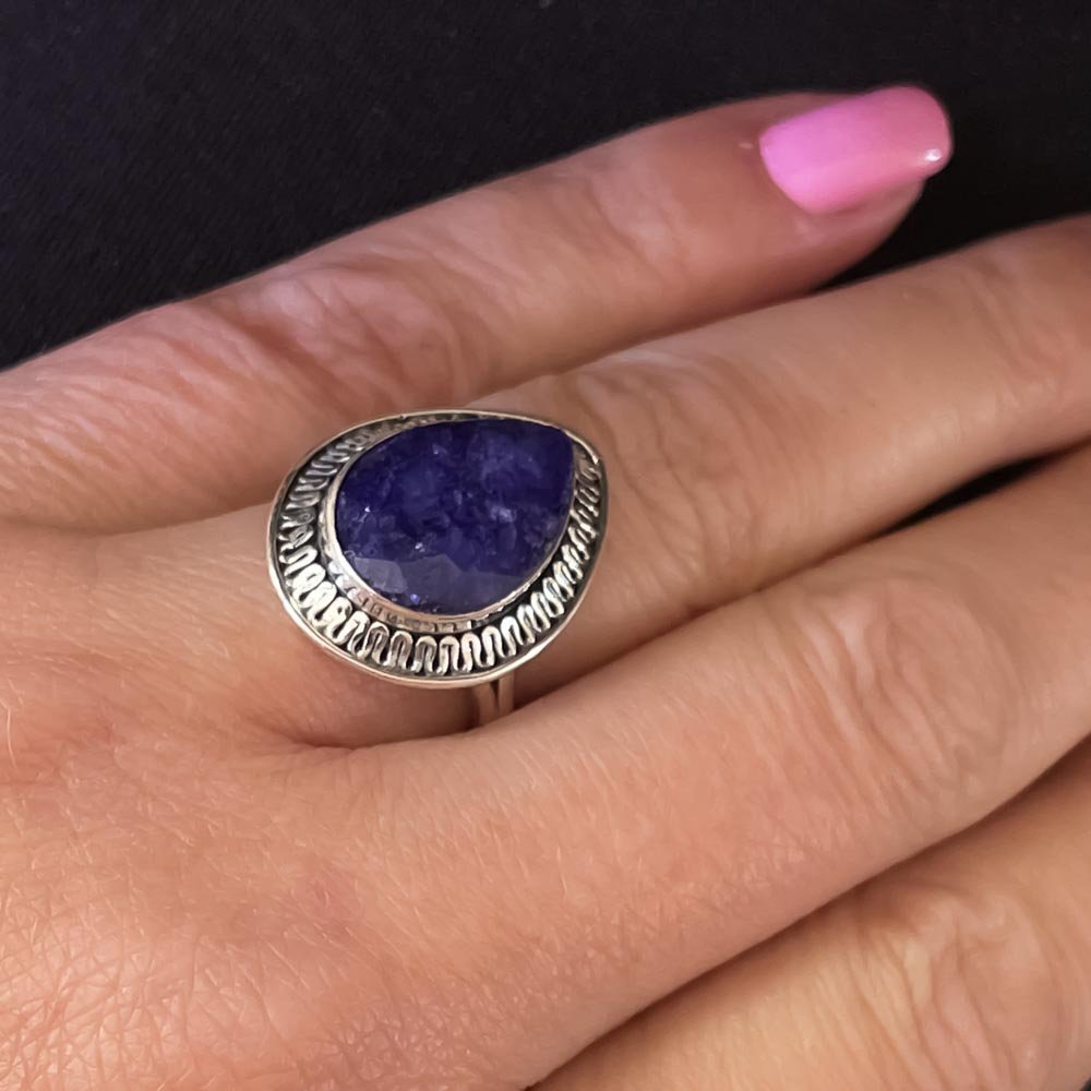 Anel Gota Safira Indiana detalhe Prata de de Bali 925 Prata/Azul 2