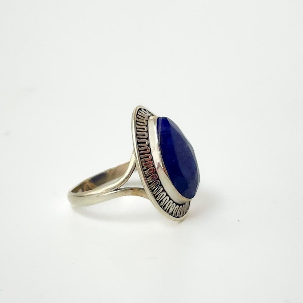 Anel Gota Safira Indiana detalhe Prata de de Bali 925 Prata/Azul 3