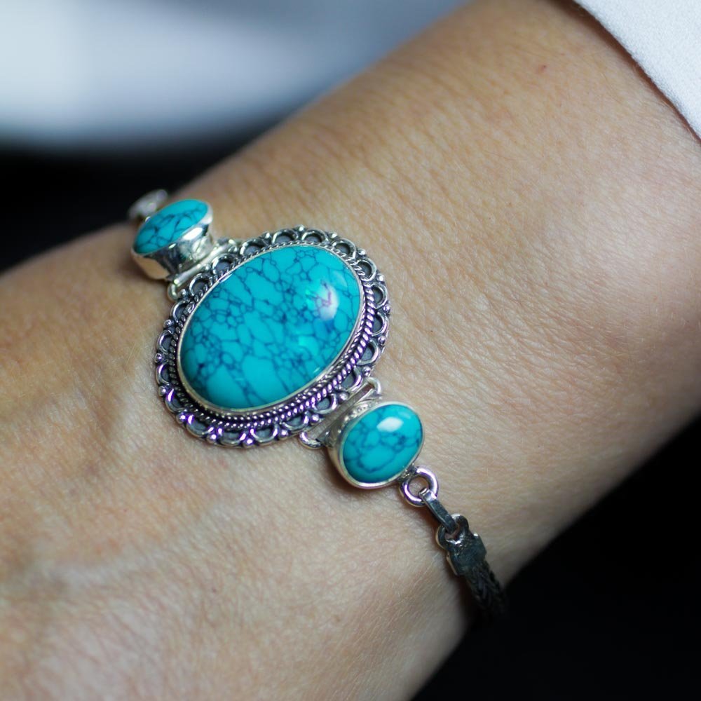 Pulseira Imponente Oval Turquesa Prata 925 Prata/Verde 2