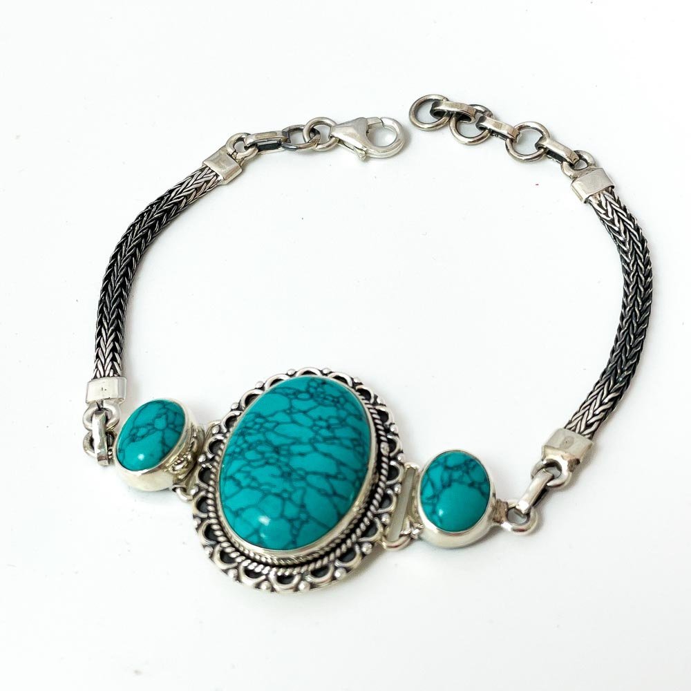 Pulseira Imponente Oval Turquesa Prata 925 Prata/Verde 3
