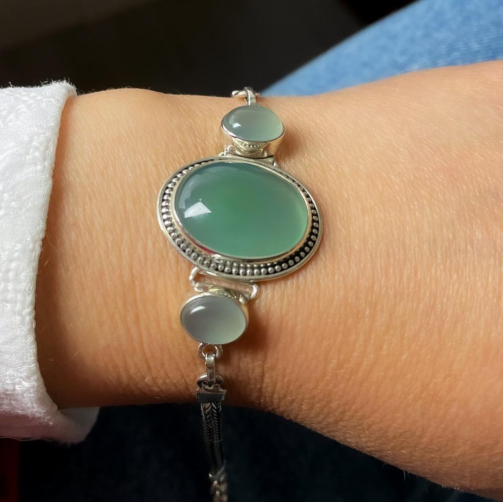Pulseira Imponente Oval Agata Natural Prata 925 Prata/Verde 2