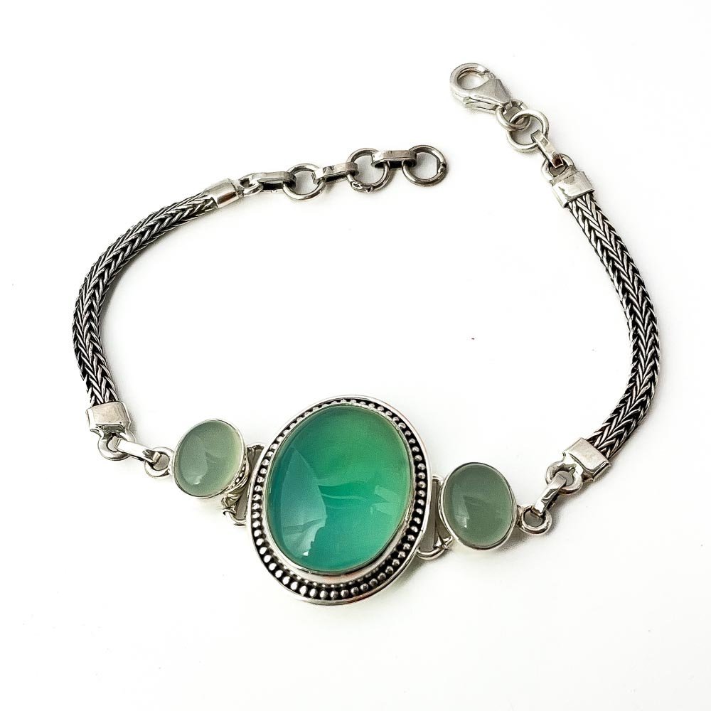 Pulseira Imponente Oval Agata Natural Prata 925 Prata/Verde 3
