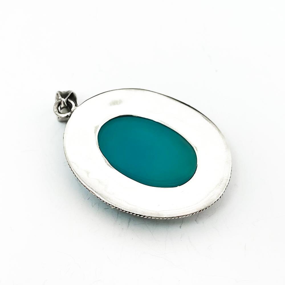 Pingente Oval Com Pedra Natural Calcedonia Prata 925 Prata/Verde 3