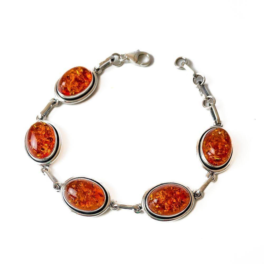 Pulseira Pedras Ambar Ovais Prata 925
