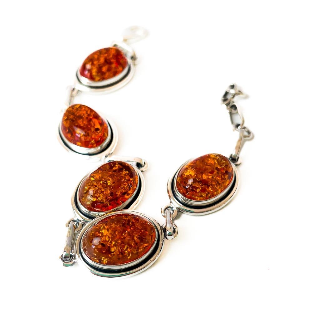 Pulseira Pedras Ambar Ovais Prata 925 Prata 2