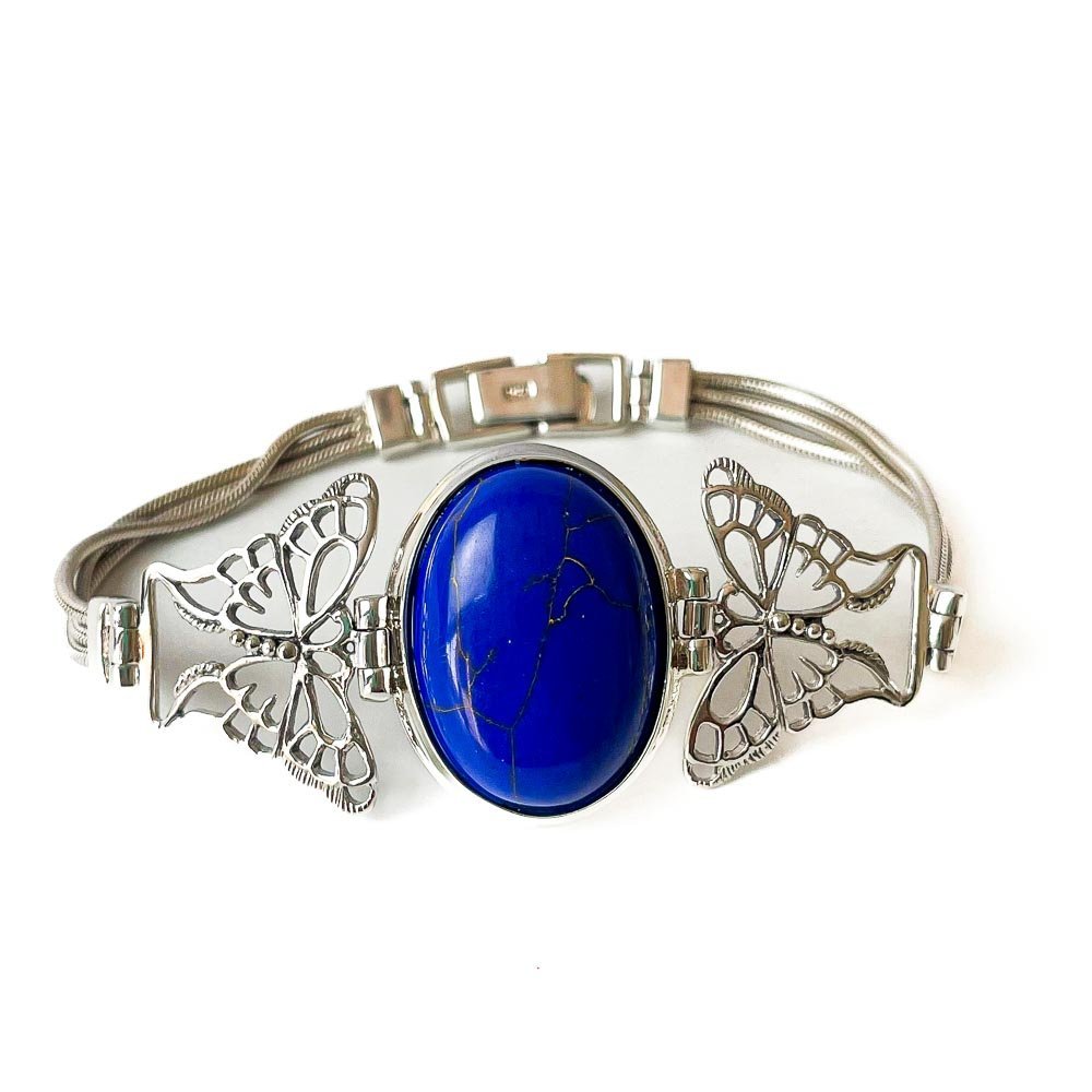 Pulseira Borboleta e Lapis Lazuli Oval Prata 925