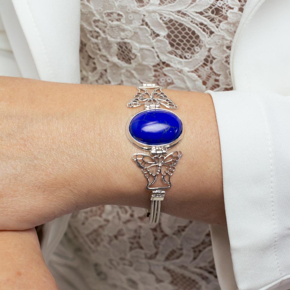 Pulseira Borboleta e Lapis Lazuli Oval Prata 925 Prata/Azul 2