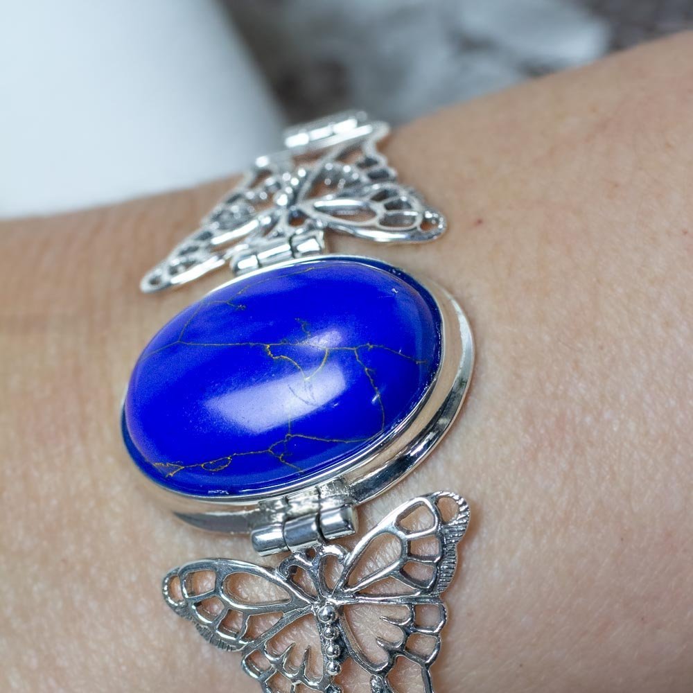 Pulseira Borboleta e Lapis Lazuli Oval Prata 925 Prata/Azul 4