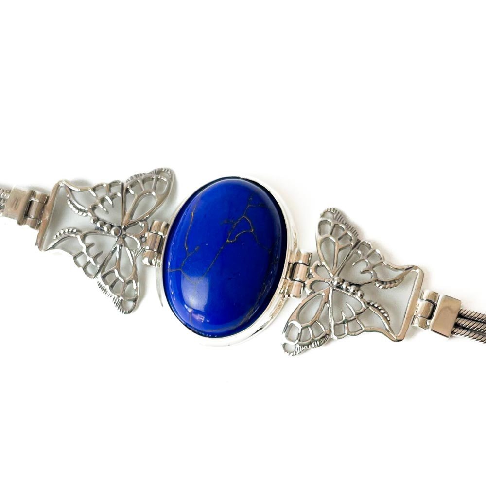 Pulseira Borboleta e Lapis Lazuli Oval Prata 925 Prata/Azul 5
