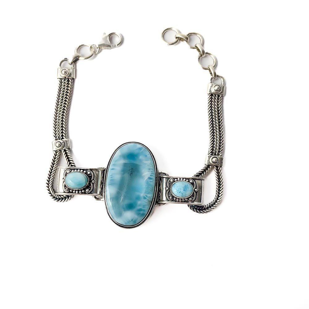 Pulseira Imponente Larimar Oval Prata e Bali 925 Prata/Verde 3