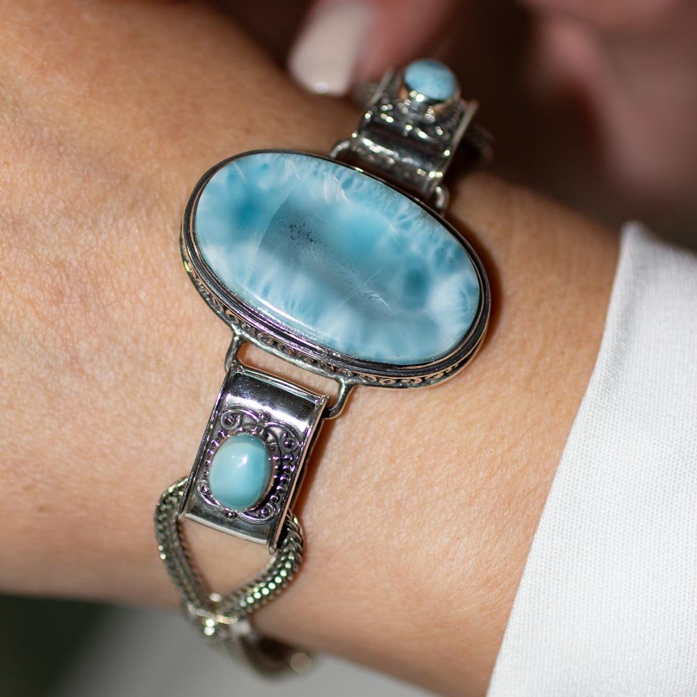 Pulseira Imponente Larimar Oval Prata e Bali 925 Prata/Verde 4