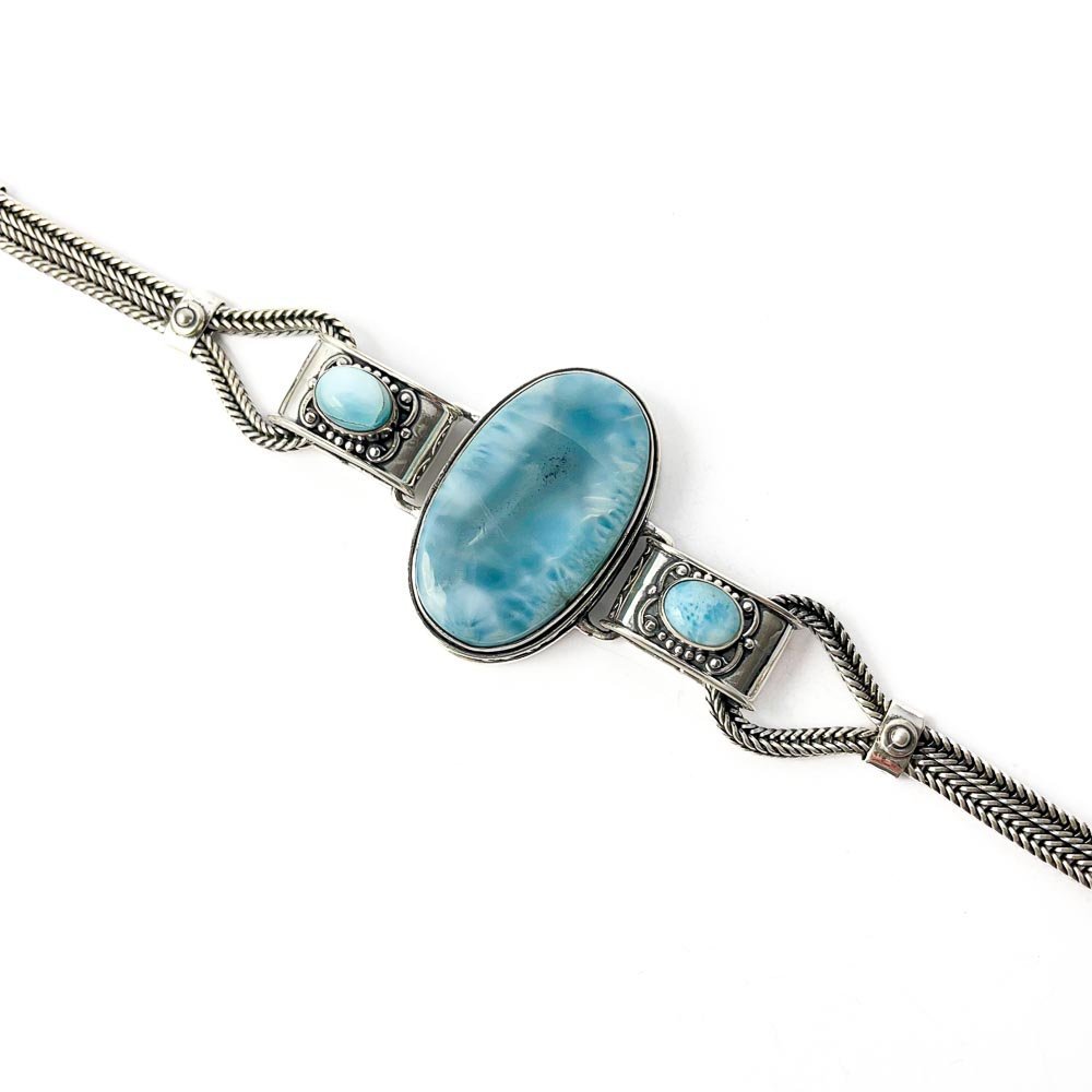 Pulseira Imponente Larimar Oval Prata e Bali 925 Prata/Verde 5