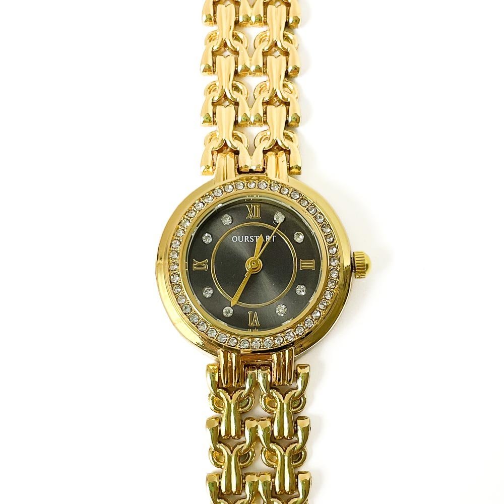 Relógio Feminino Redondo Strass Dourado Aço Inox Dourado 3