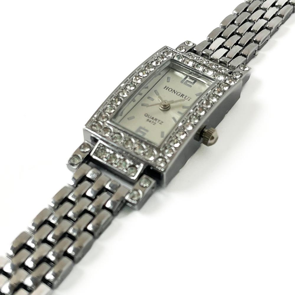 Relógio Feminino Retangular Strass Aço Inox Prata 3