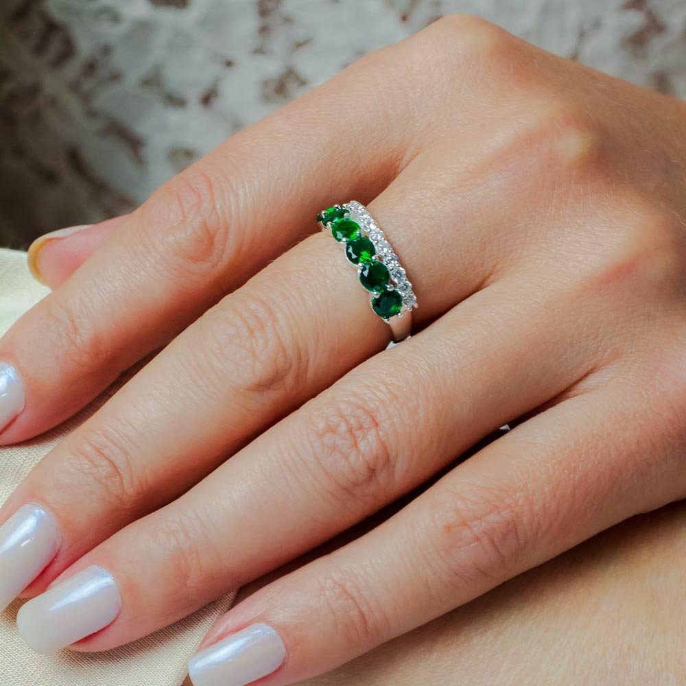 Anel Estilo Aparador Zirconias Verdes e Cristais Prata 925 Prata/Verde 2