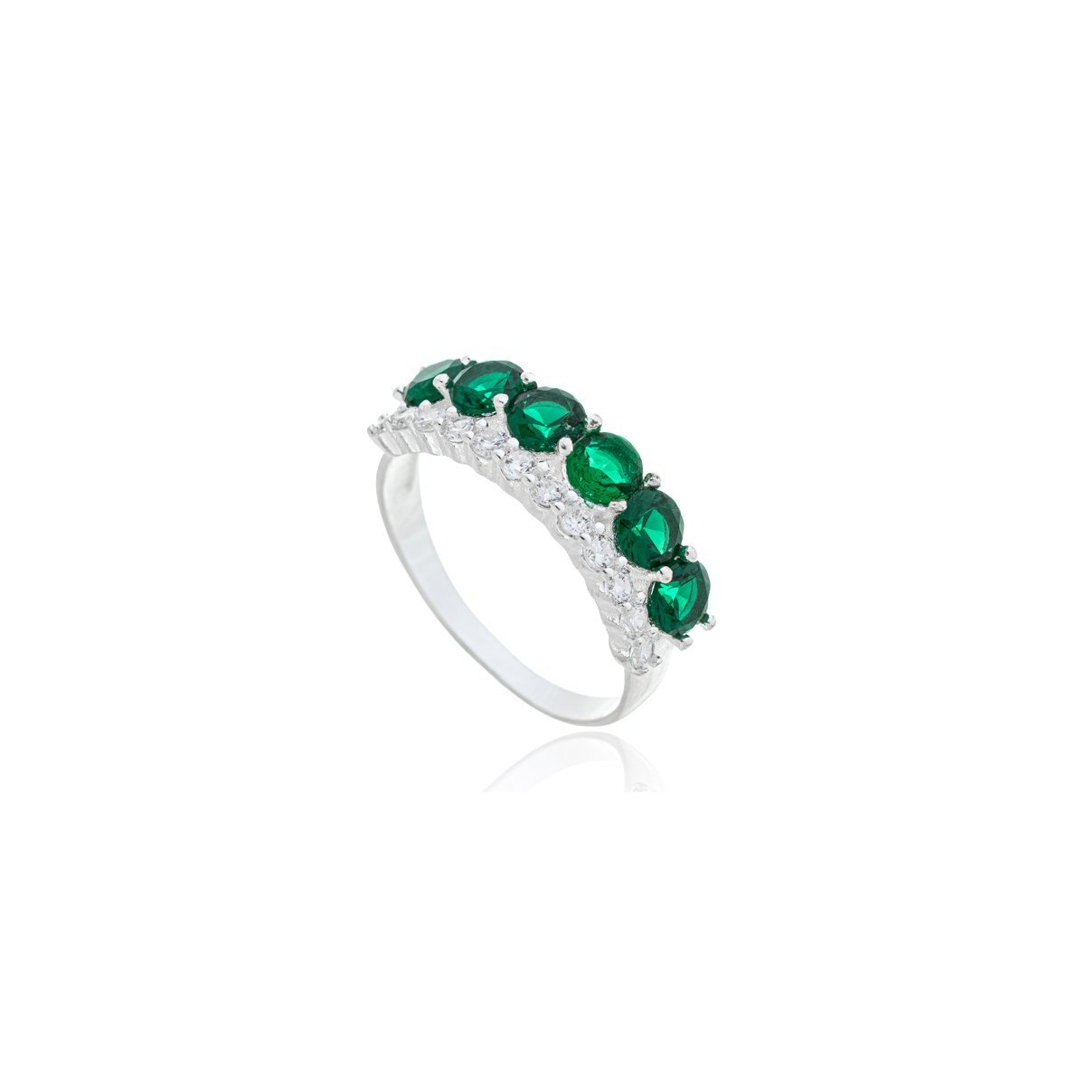 Anel Estilo Aparador Zirconias Verdes e Cristais Prata 925