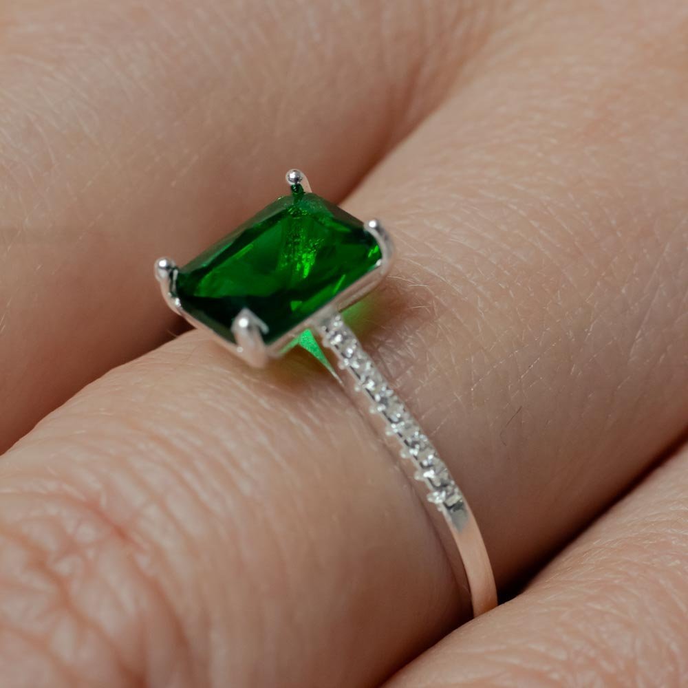 Anel Solitário Zircônio Retangular Verde Prata 925 Prata/Verde 3