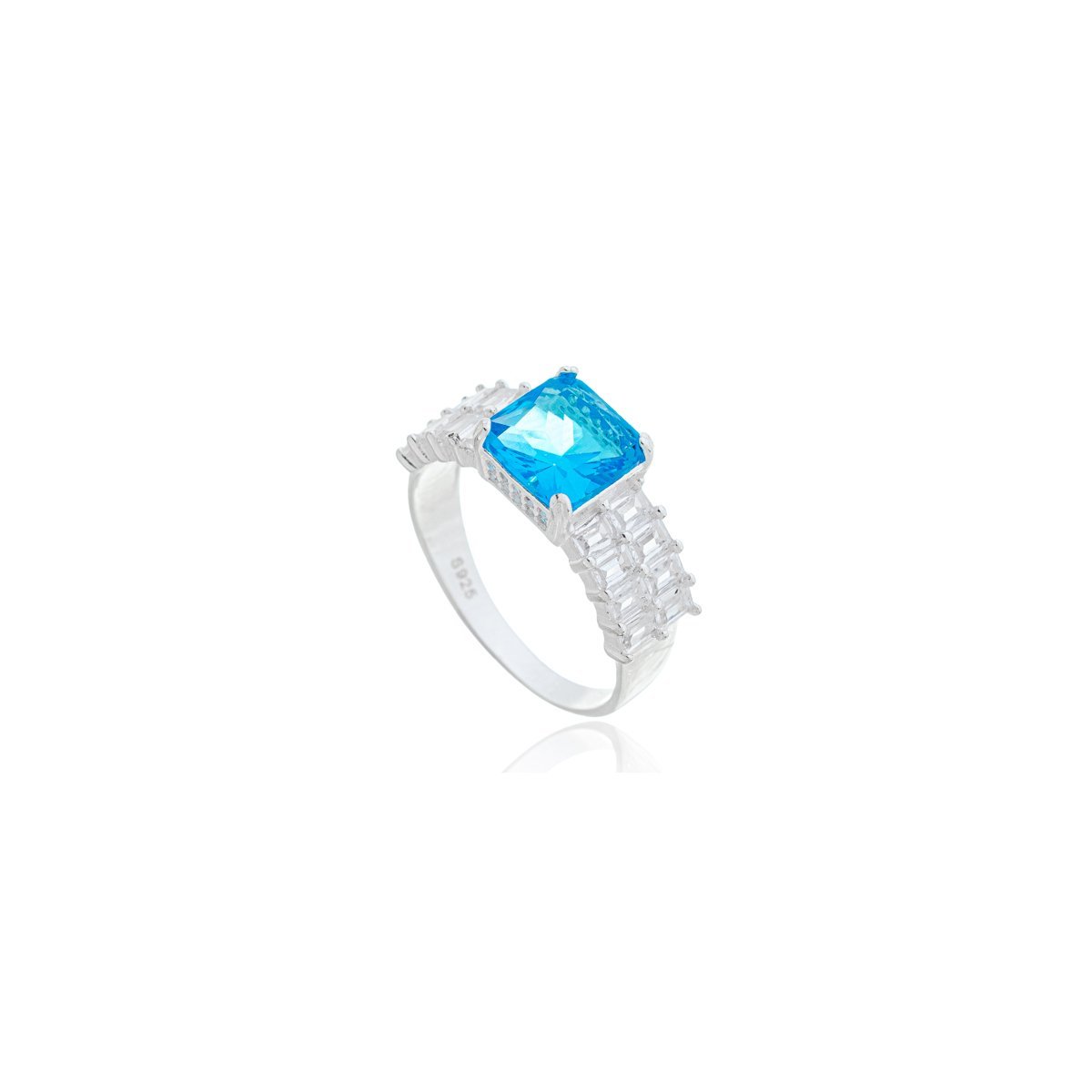 Anel Solitário Largo Feminino Prata 925 – Zircônia Azul Royal 8mm Prata/Azul 1