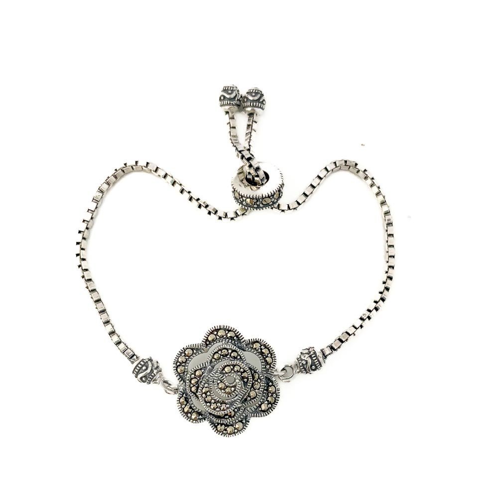 Pulseira Rosa com Marcassitas Prata de Bali 925