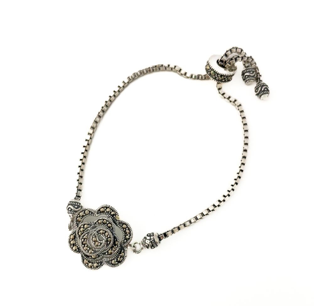 Pulseira Rosa com Marcassitas Prata de Bali 925 Prata 3