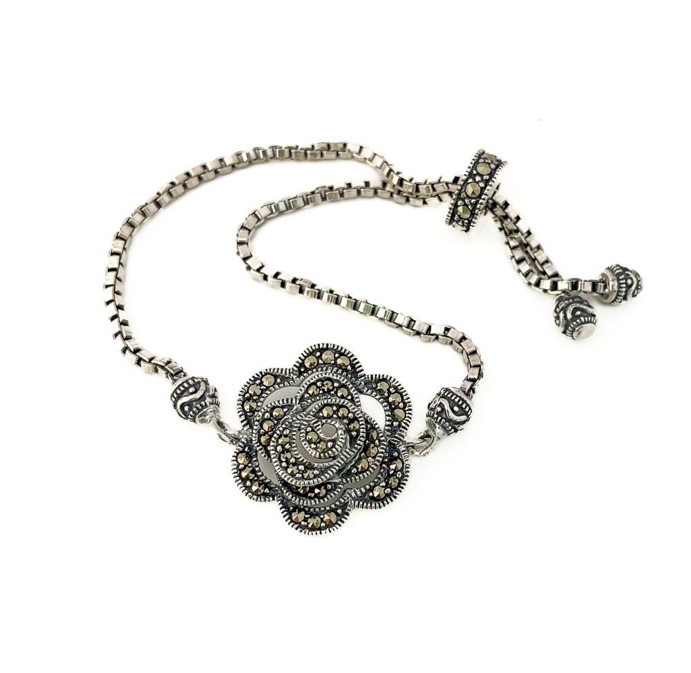 Pulseira Rosa com Marcassitas Prata de Bali 925 Prata 4