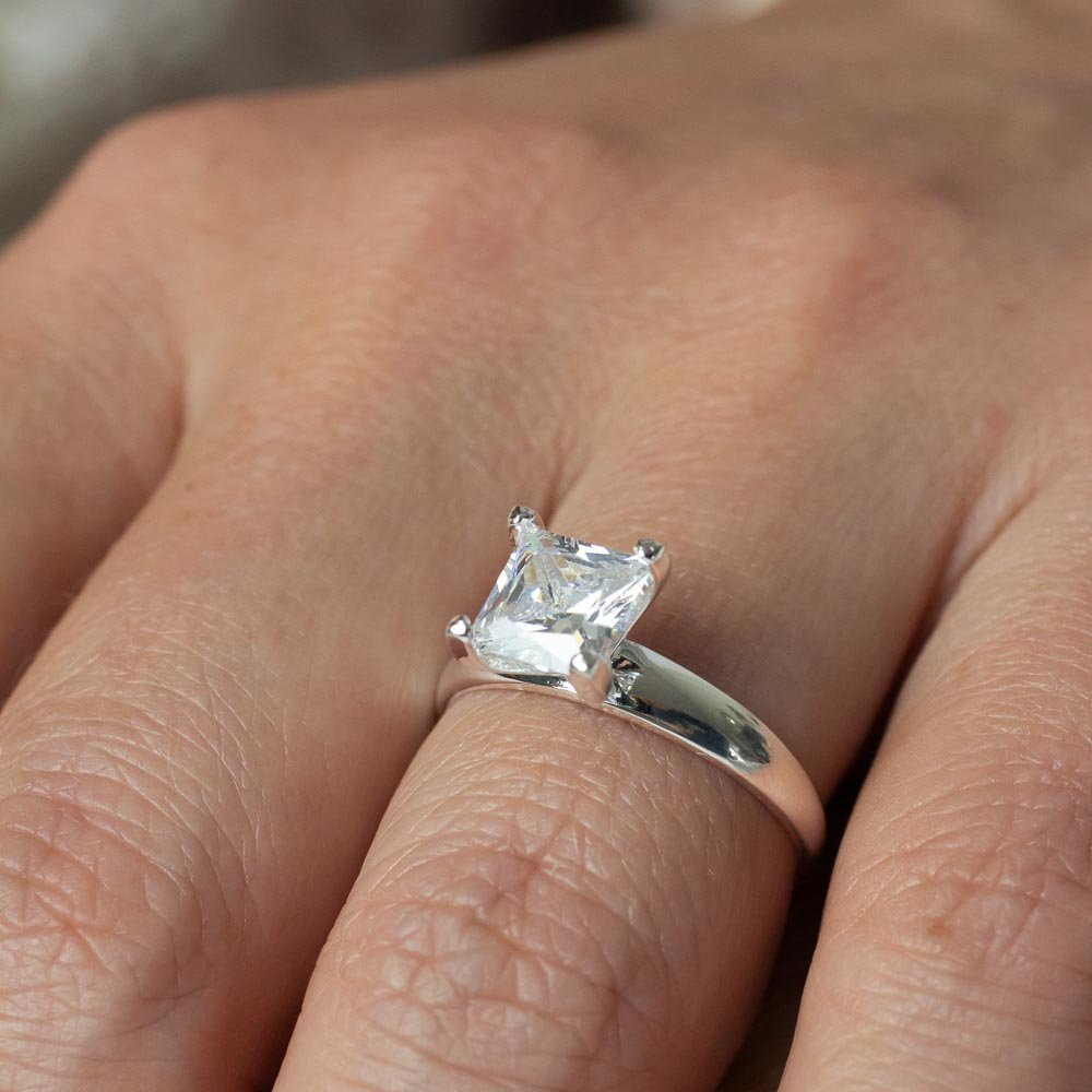 Anel Solitário Quadrado Liso 7mm Prata 925 Prata 3