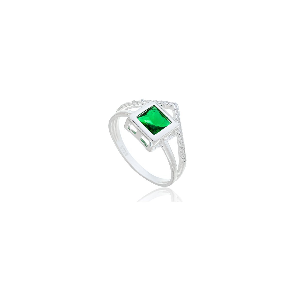 Anel Elegante Zircônio Quadrada Verde Prata 925