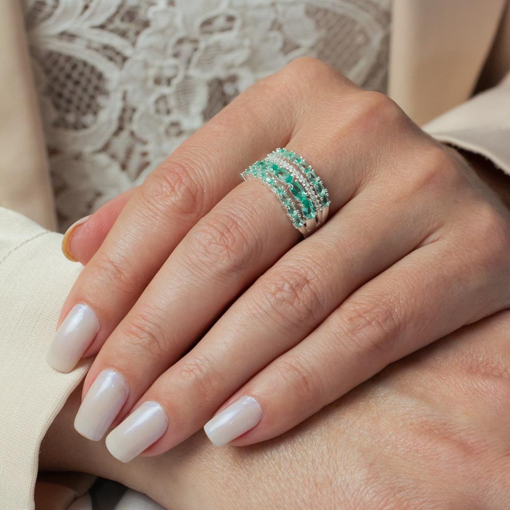 Anel Elegante Cravejado com Zirconias Verde Claras Prata 925 Prata/Verde 2