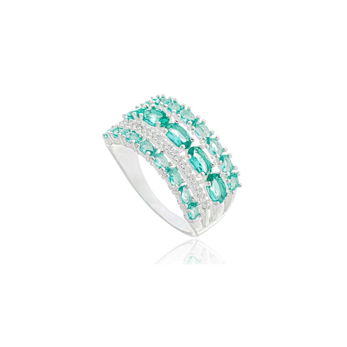 Anel Elegante Cravejado com Zirconias Verde Claras Prata 925