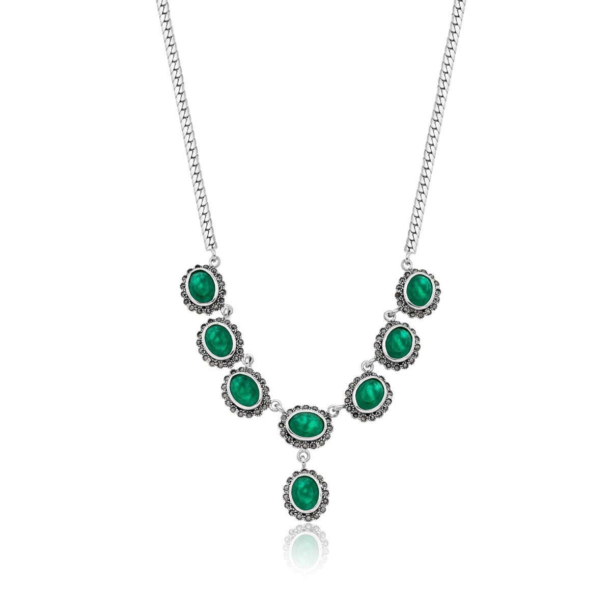 Colar Festa Pedra Natural Esmeralda Indiana Prata 925
