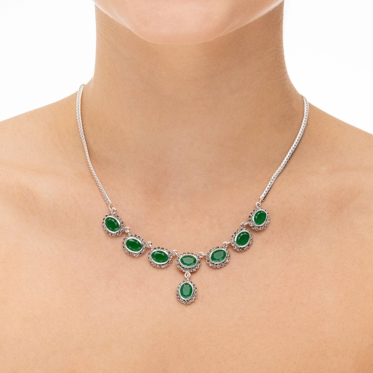 Colar Festa Pedra Natural Esmeralda Indiana Prata 925 Prata 2