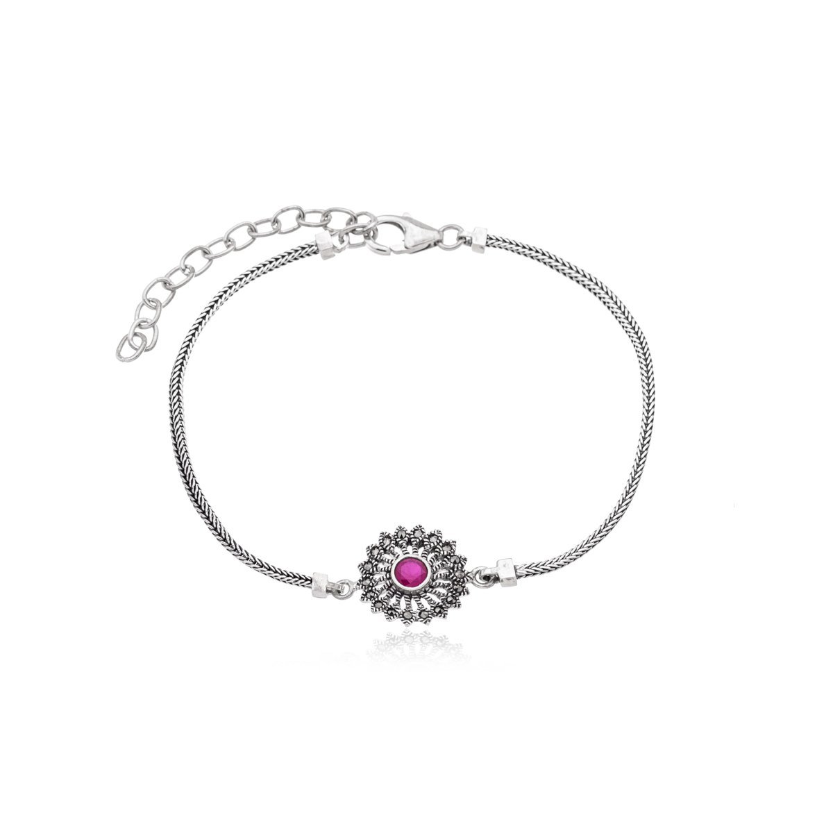 Pulseira Minimalista Prata de Bali 925 com Rubi Indiano