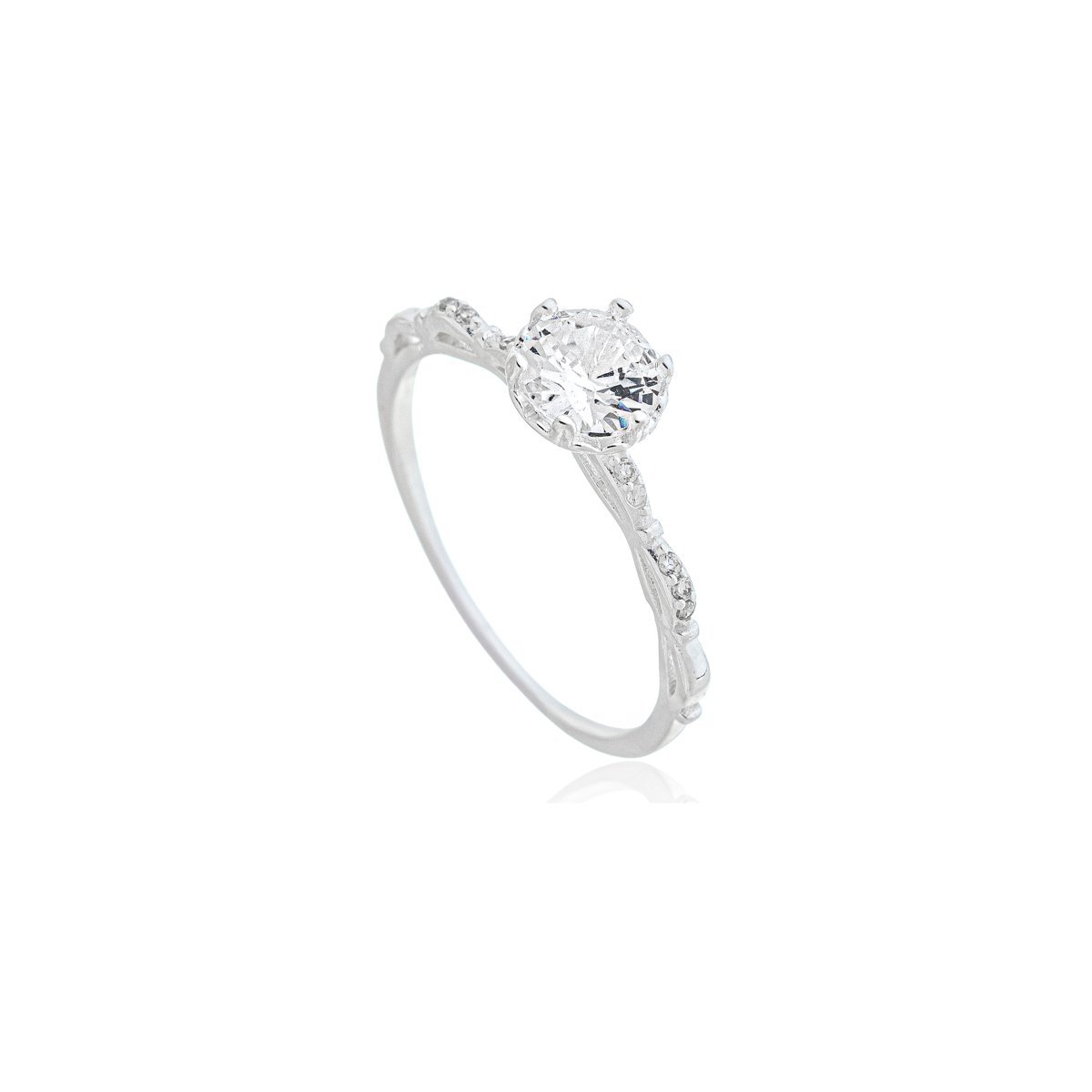 Anel Solitário Ondulado Cravejado Prata 925