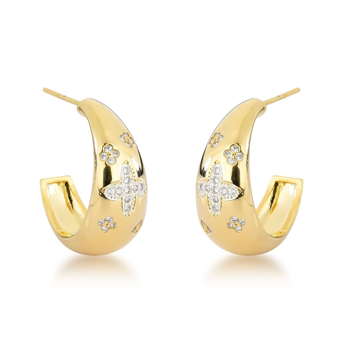 Brincos de Argola com Adornos Florais Banhado em Ouro 18k