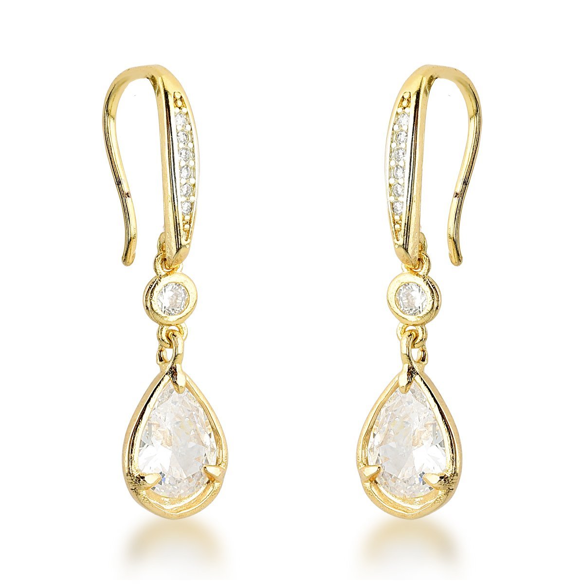 Kit de Brincos de Ouro Banhado 18k – Solitário e Pingente em Gota com Cristais Dourado 2